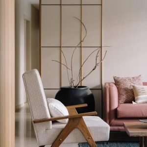 Chandigarh style chairs & salmon pink couch in the living room - Beautiful Homes