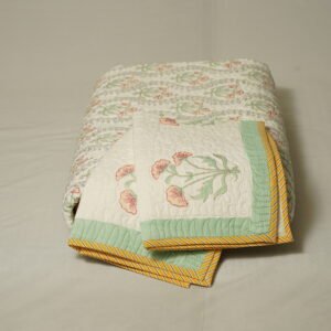 Quilted jaipur bedcover red line striped