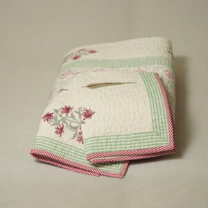 Quilted jaipur bedcover green micro floral
