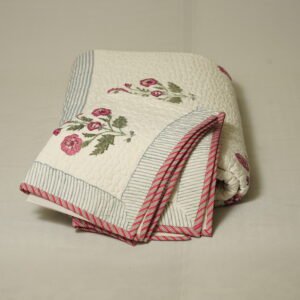 Quilted jaipur bedcover green floral mosaic